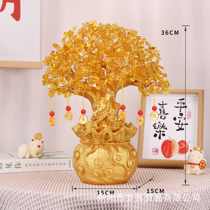 New Creative Yellow Crystal Money Tree Ornament, Prosperity Tree for Home Decor, Craft Gift Wholesale