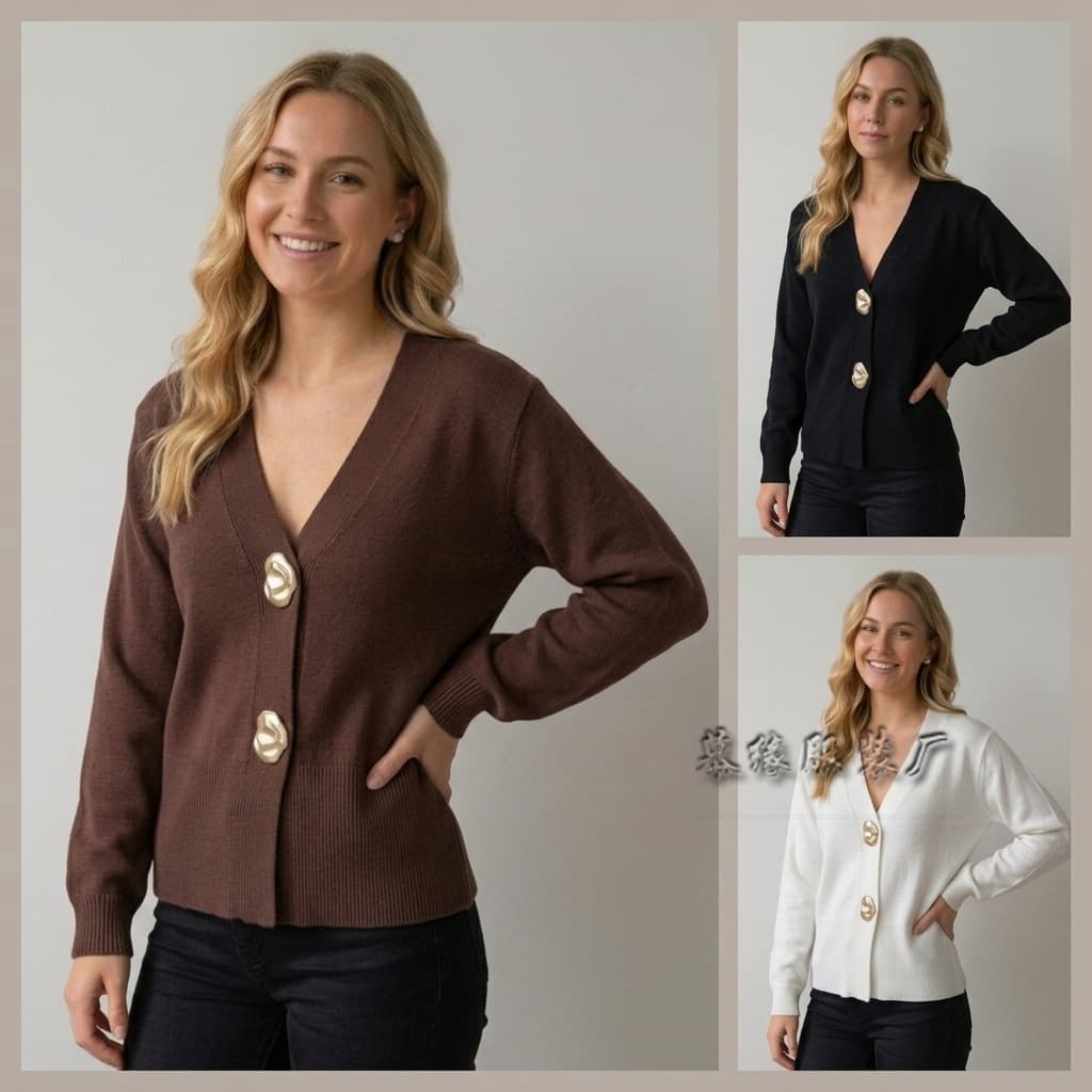 2026 autumn and winter new solid color V-neck long-sleeved cardigan cross-border European and American Amazon women's V-neck button knitted sweater