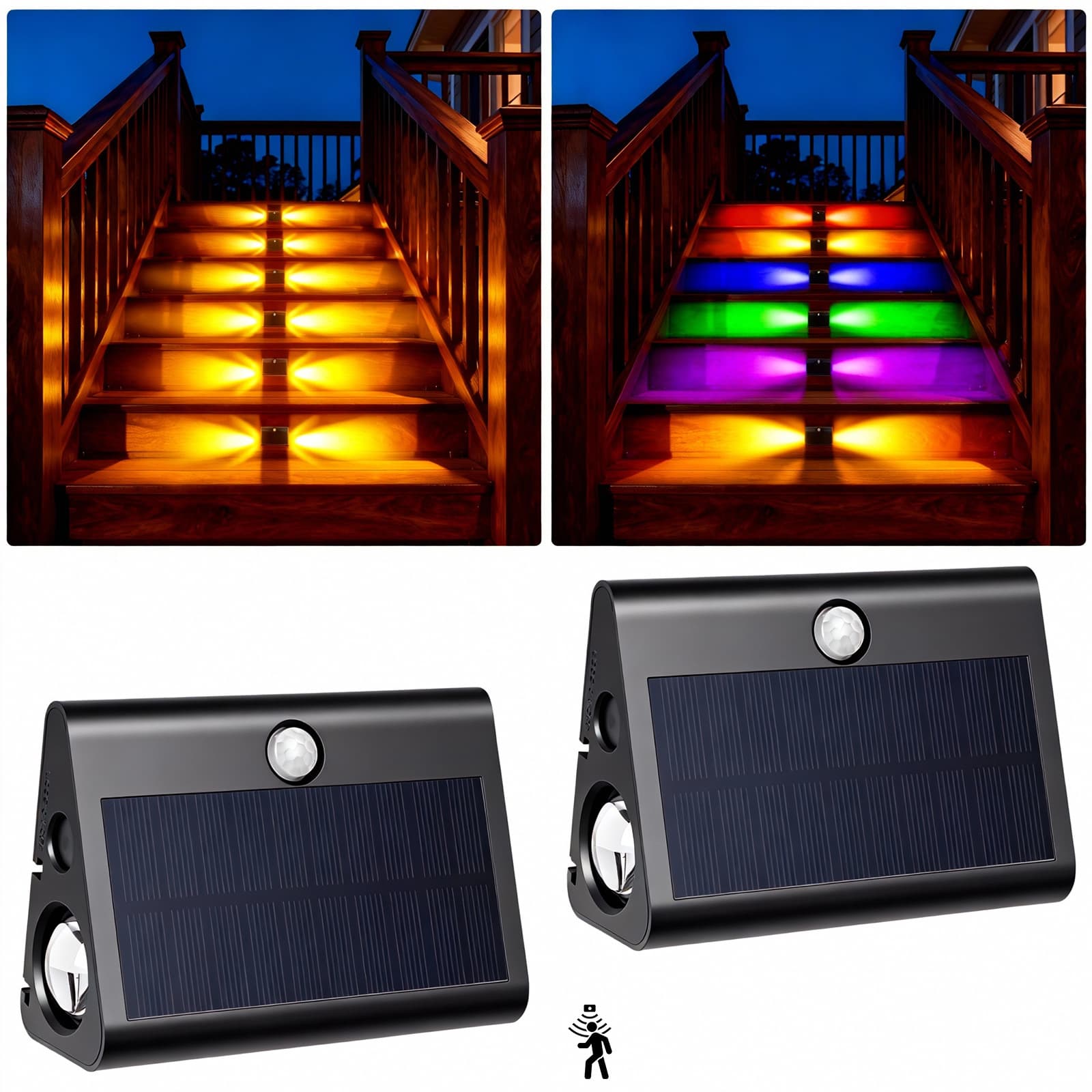 New Cross-Border Product: Human Body Sensor Solar Step Light, Color-Changing, Bidirectional Light, Outdoor Waterproof