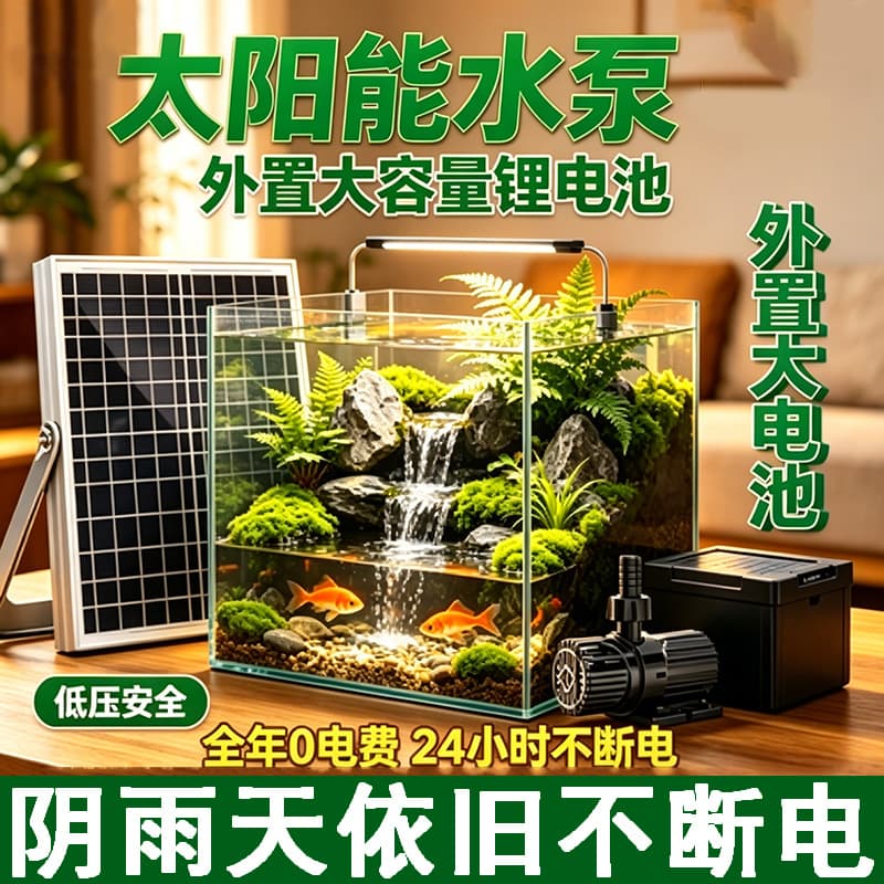 Solar Water Pump for Fish Pond, Outdoor Low Voltage Waterproof with Battery, Aquarium Water Circulation Oxygen Pump