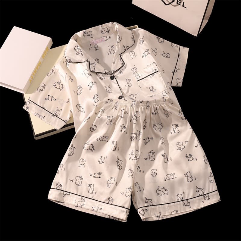 Factory Direct New Summer Ice Silk Imitation Silk Pajamas Women Short Sleeve Shorts Set Small Notch Collar Bestseller Silk Pajamas