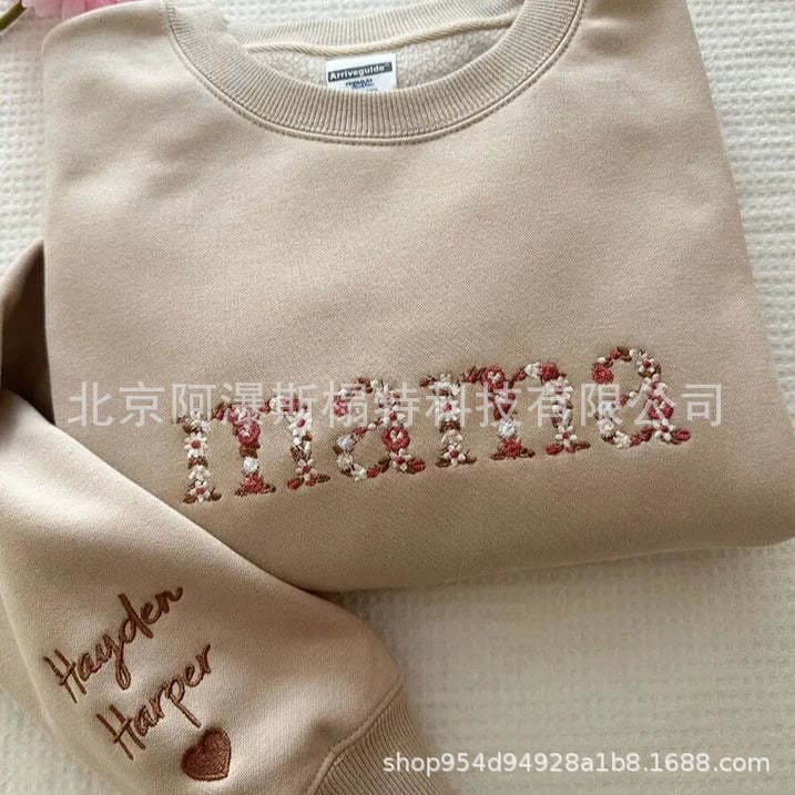 Cross-border Bestseller 2025 Spring/Summer New Nickname Mother's Day Long-Sleeve Small Flower Embroidered Hoodie Custom One Piece