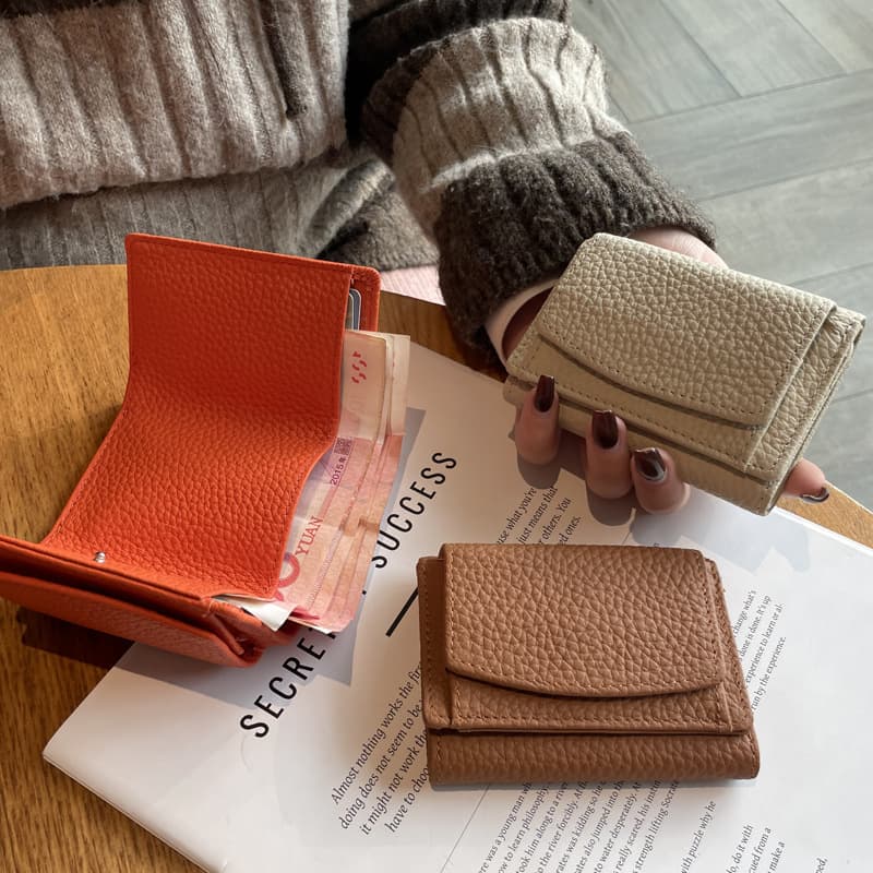 Mini Genuine Leather Wallet Women's Short Style Purse RFID Coin Bag Money Clip Macaron Color Trendy Cross-Border Design