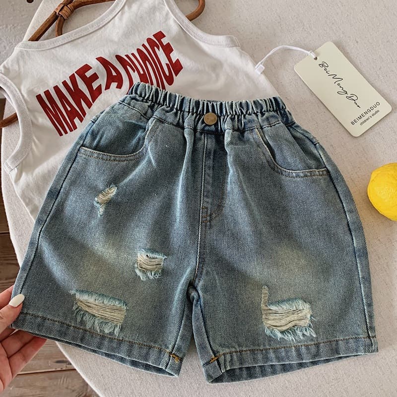 Boys' Denim Shorts Summer 2026 New Style Loose Ripped Knee-Length Pants for Toddler and Young Boys