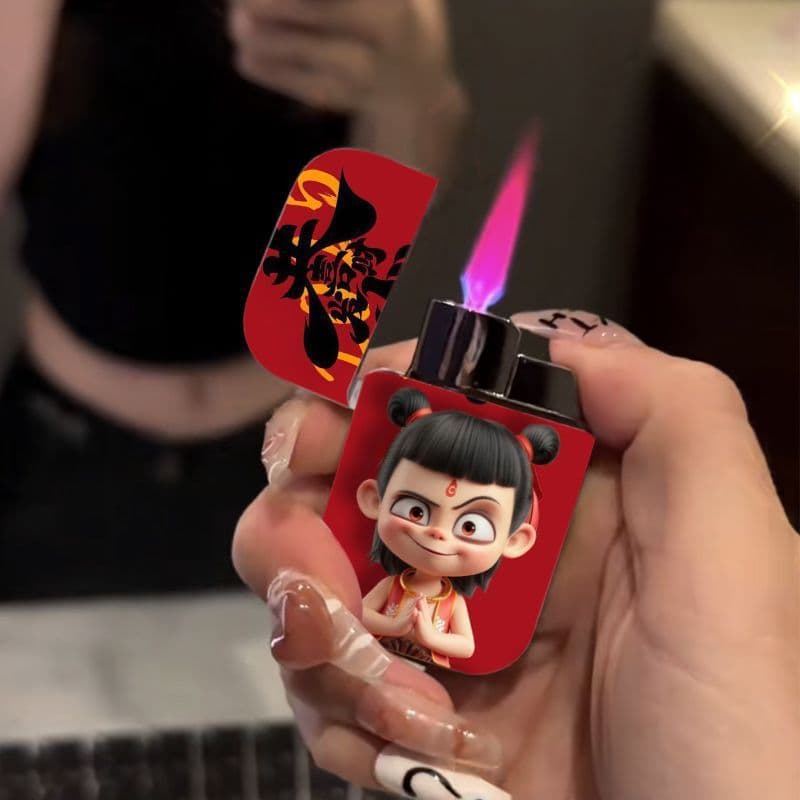 Nezha Cartoon Lighter Pink Flame Metal Portable Small Cute Cartoon Gift for Husband and Friends Cross-Border Shipping