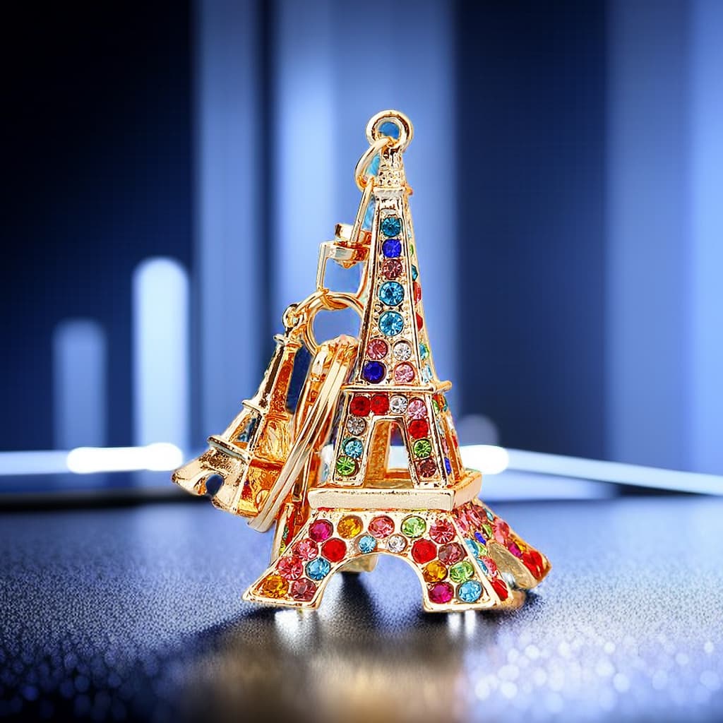 Korean Creative Rhinestone Eiffel Tower Car Keychain Women's Bag Pendant Metal Key Ring Gift Wholesale