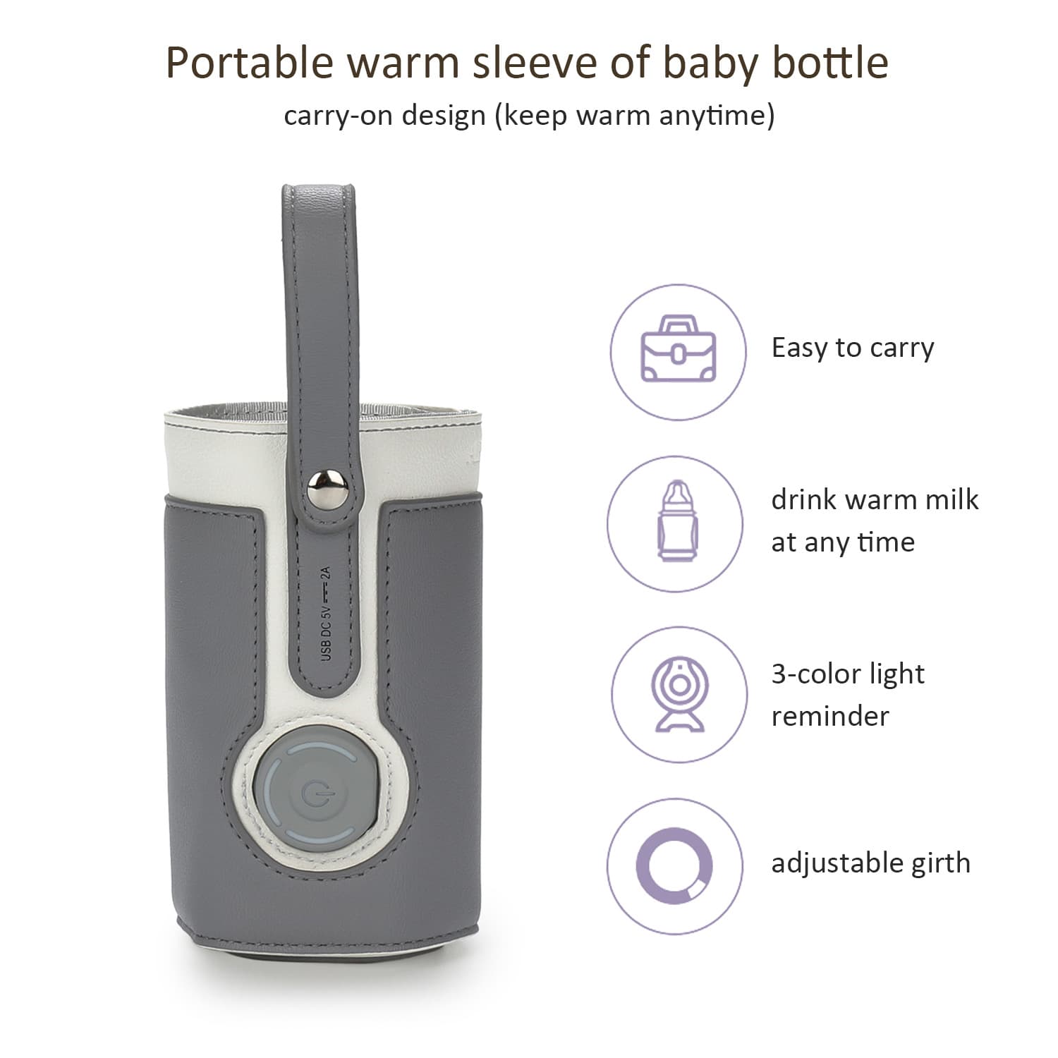 Warmer Bag Leather Three-Setting Adjustable Heating Bottle Bag Car Portable Constant Temperature Heating Cup Sleeve