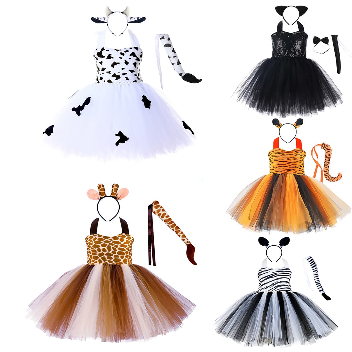 Girls suit dress forest tiger elk leopard cow performance costume animal cos party mesh tutu skirt