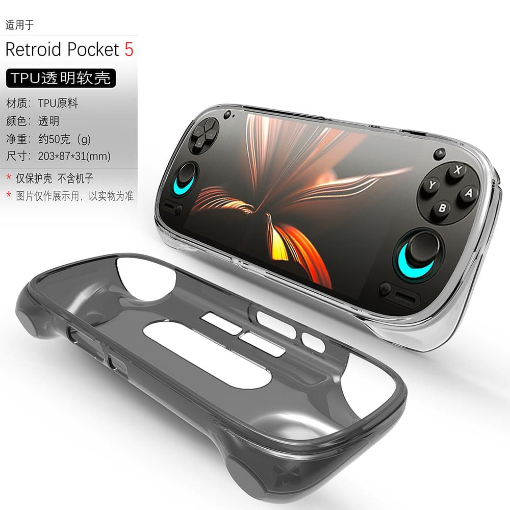 Compatible with Retroid Pocket 5 Handheld Gaming Console Protective Case, RP5 Transparent Shell TPU Soft Silicone Minimalist