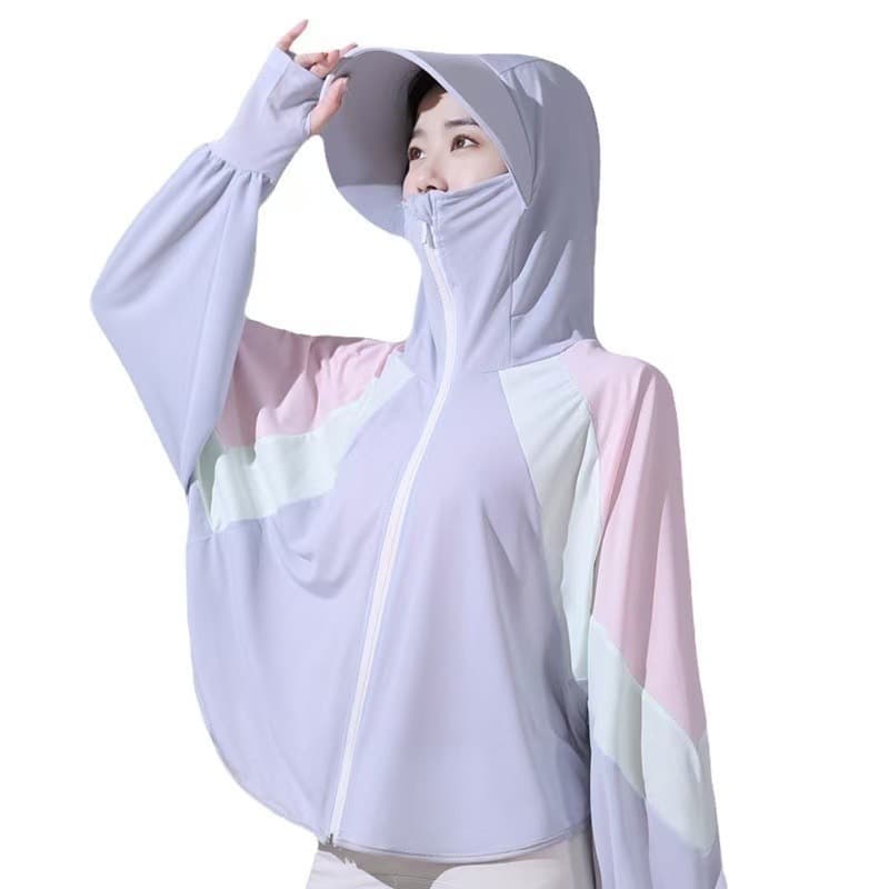 Black Cape Sun Protection Jacket for Women, Summer Ice Silk Shawl Wide Brim Slim Coat Breathable Yoga Bunny Sunscreen Clothing