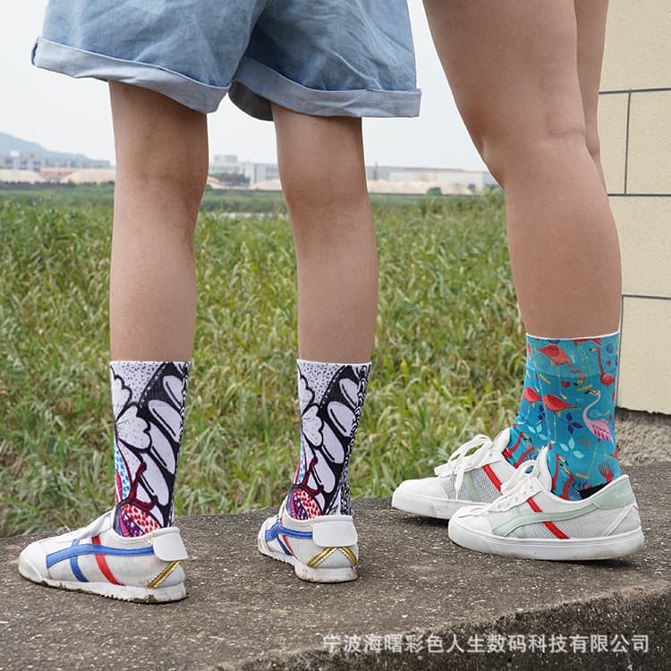 360-degree seamless inkjet digital printed socks, cotton, polyester socks for bulk printing.