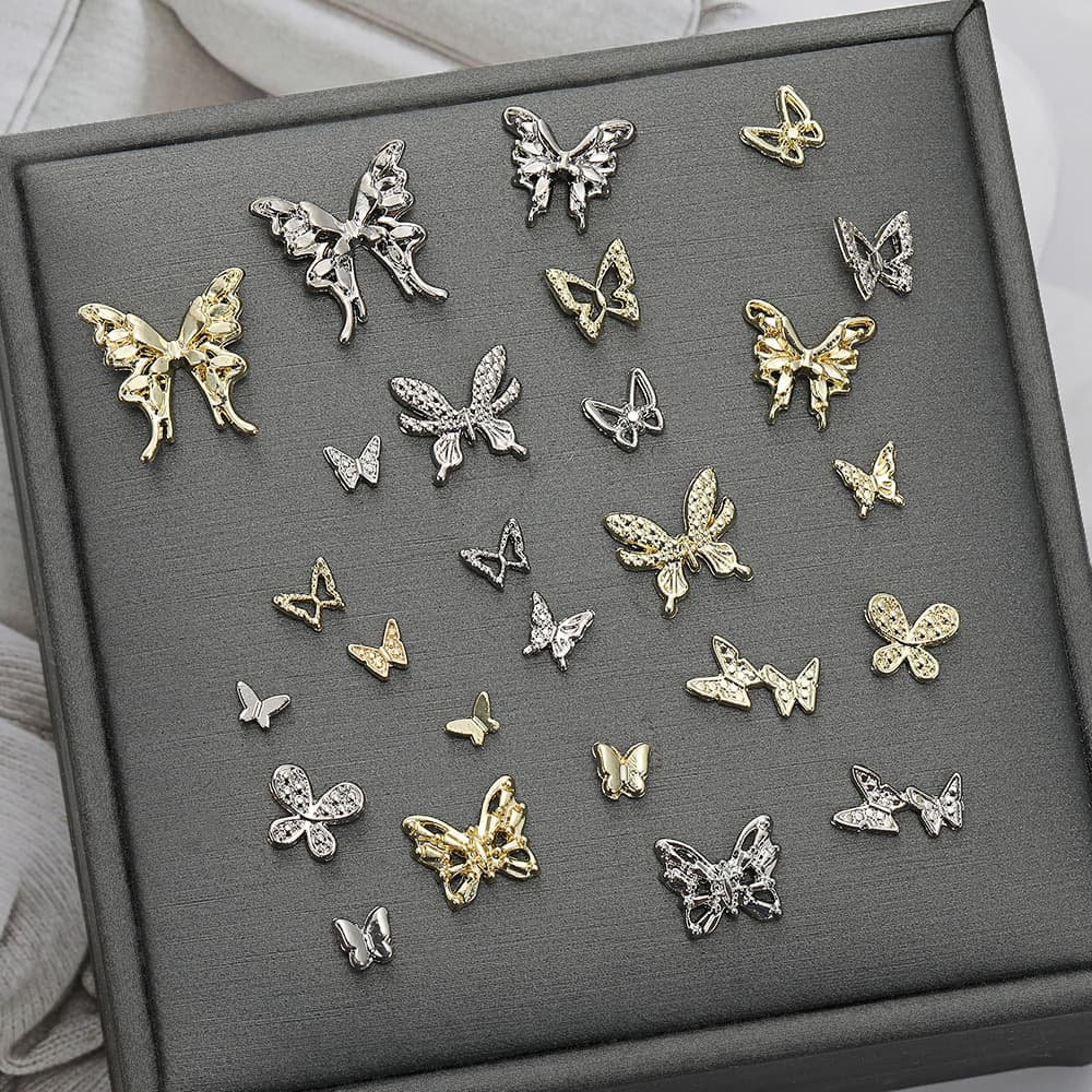 Nail Art Accessories Mixed Super Shiny 3D Alloy Butterfly Nail Decorations DIY Butterfly Press On Nails