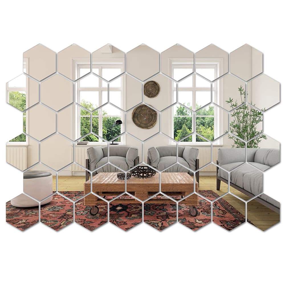 12-Piece Hexagonal Mirror Wall Stickers, Acrylic DIY Self-Adhesive for Living Room, Hallway, Stairs