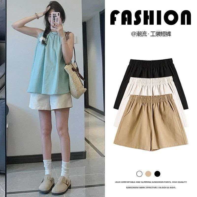 Navy Blue Shorts for Women, Summer Thin Style, 20226 New Model, A-Line Loose Casual Cargo Pants, Wide-Leg Sports Pants for Outerwear