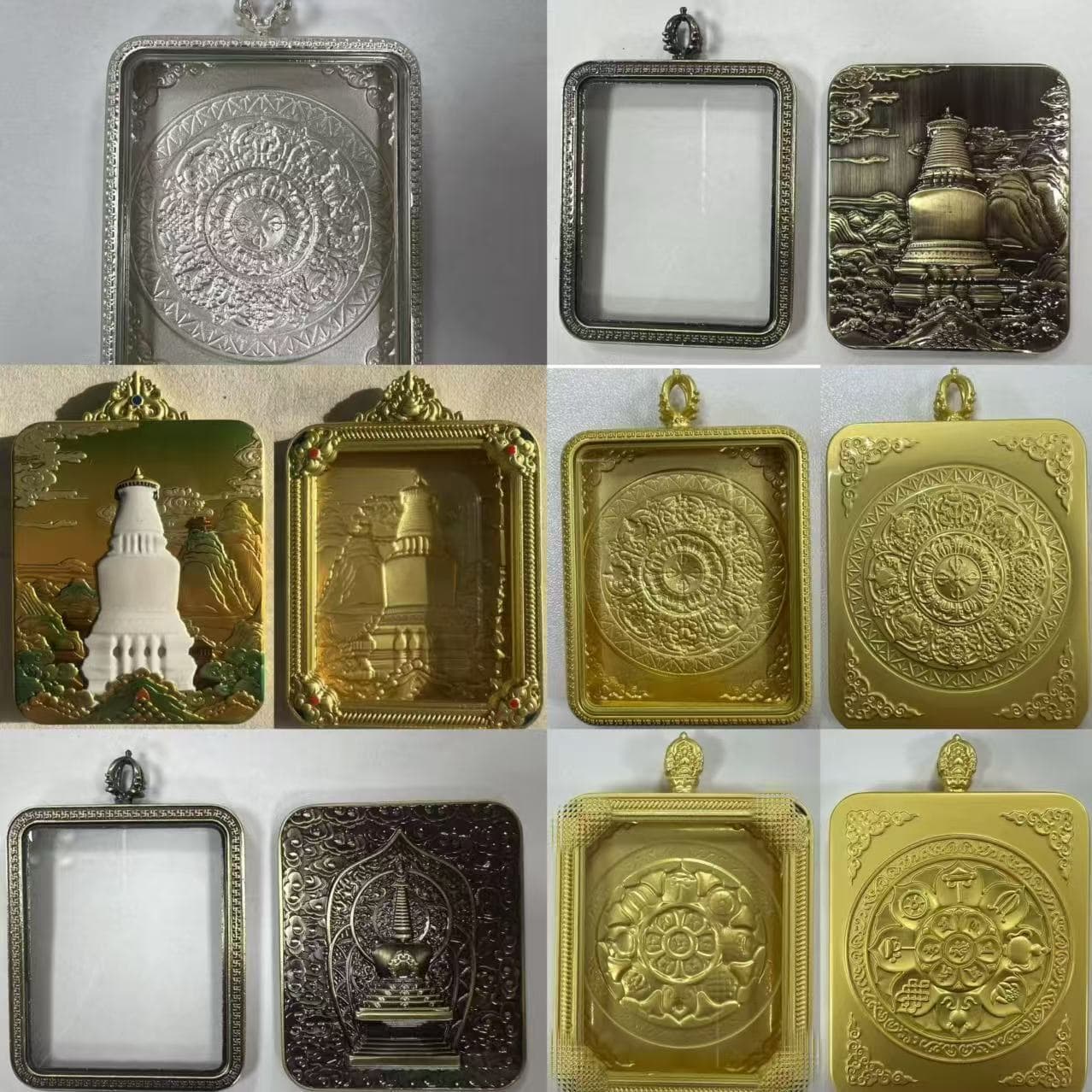 Waterproof Glass Gau Box, Alloy Non-fading Tibetan Thangka Case, Single-sided Pendant with Replaceable Image