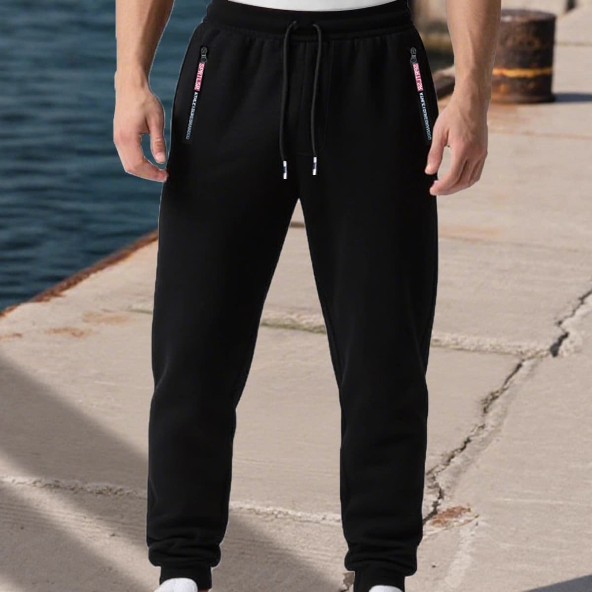 New trendy zipper men's sports trousers drawstring men's small foot cinch fashion sports trousers