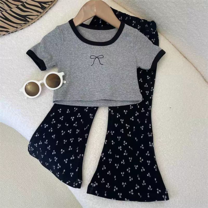 Girls Pure Cotton Short Sleeve Casual Set 2025 New Korean Style Kids Flared Pants Thin Two-Piece Set Baby Girl Clothes
