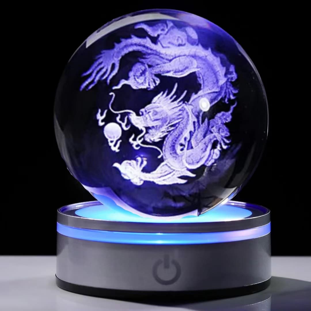 Creative 3D Inner Engraved Crystal Ball Night Light - Galaxy, Solar System, Animal Series Creative Desktop Ornament for Cross-border Supply