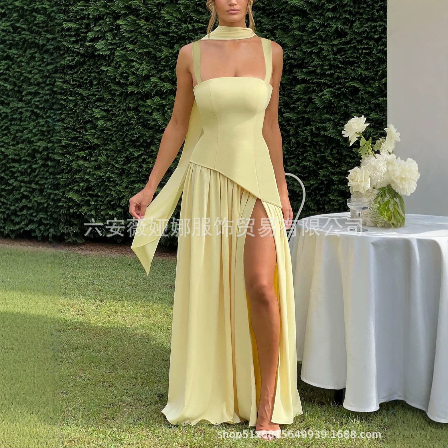 AliExpress Women's Fashion Dress 2026 Cross-border New High-end Slit Strapless Runway Host Evening Gown