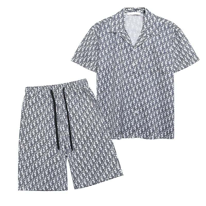 Cross-Border Summer Trendy Brand Gucci-Style LV-Style Fan-Style Unisex All-Over Floral Print Beach Short Sleeve Shirt Set