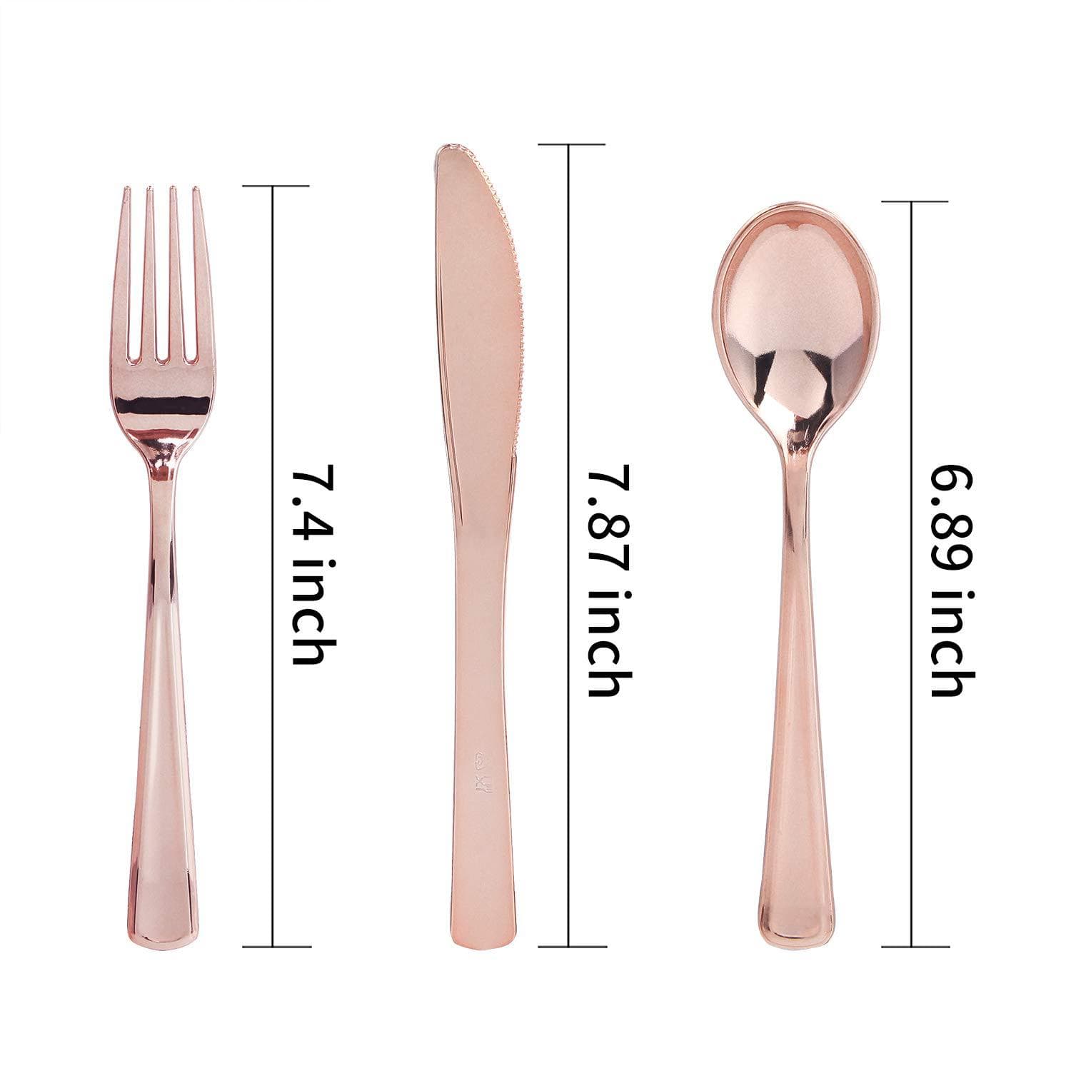 Rose Gold Plastic Fork, Spoon, Knife Cutlery Set for Parties