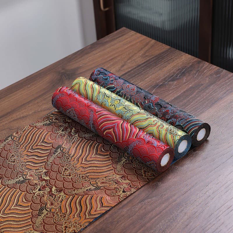 Chinese Brocade with Cloud and Water Pattern Double-Sided Table Runner, Vintage Space Display, National Style Tea Room Tablecloth