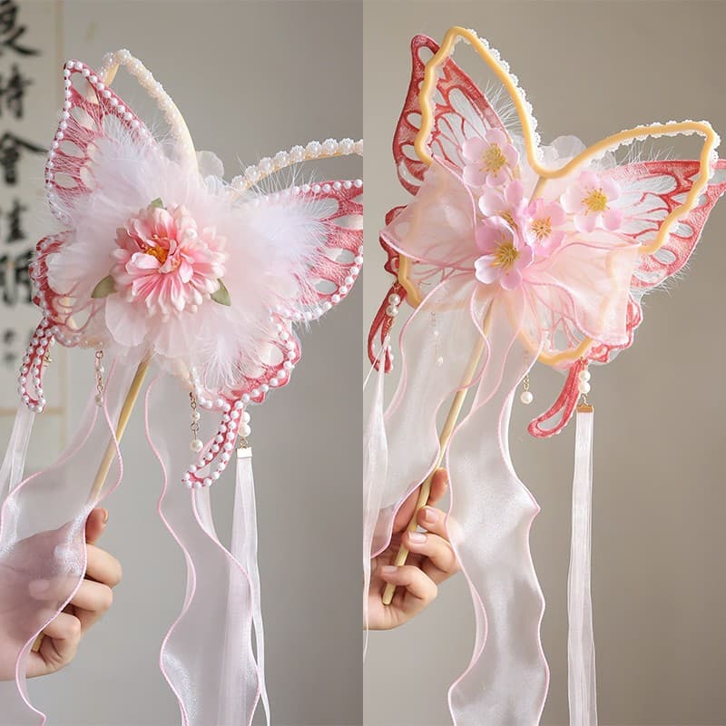 Double-sided Butterfly Embroidery Round Fan, Hanfu Cosplay Photo Prop, Ancient Chinese Style Handheld Fan, Summer Dance Round Fan