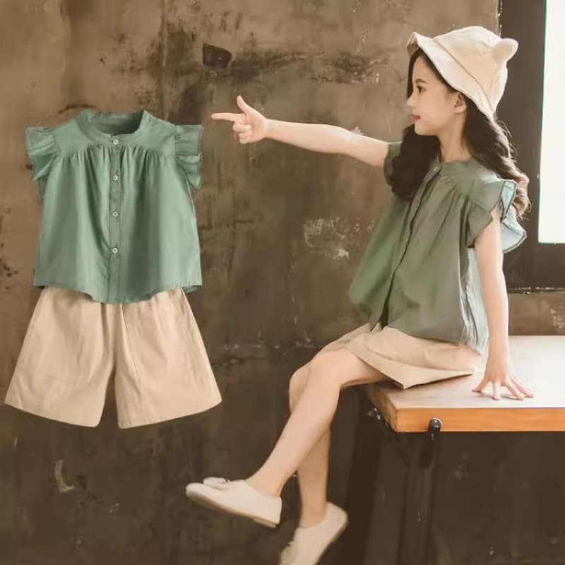2022 New Korean Style Fashionable Summer Set for Girls, Short-Sleeved Two-Piece Set for Big Kids
