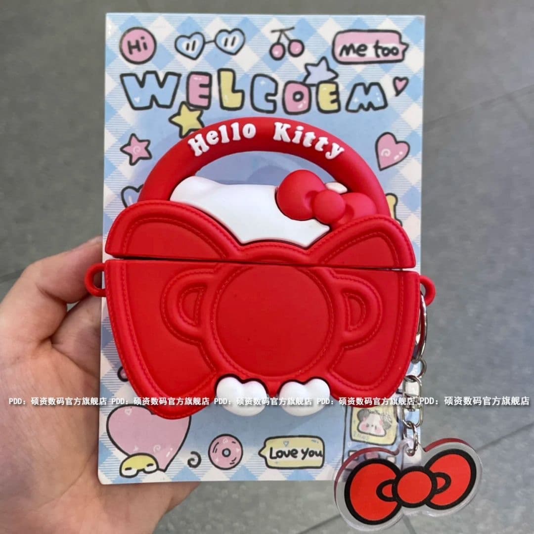 Bow KT Cat Handbag Case for AirPods 4, Compatible with Apple AirPods 2/3, AirPods Pro 3