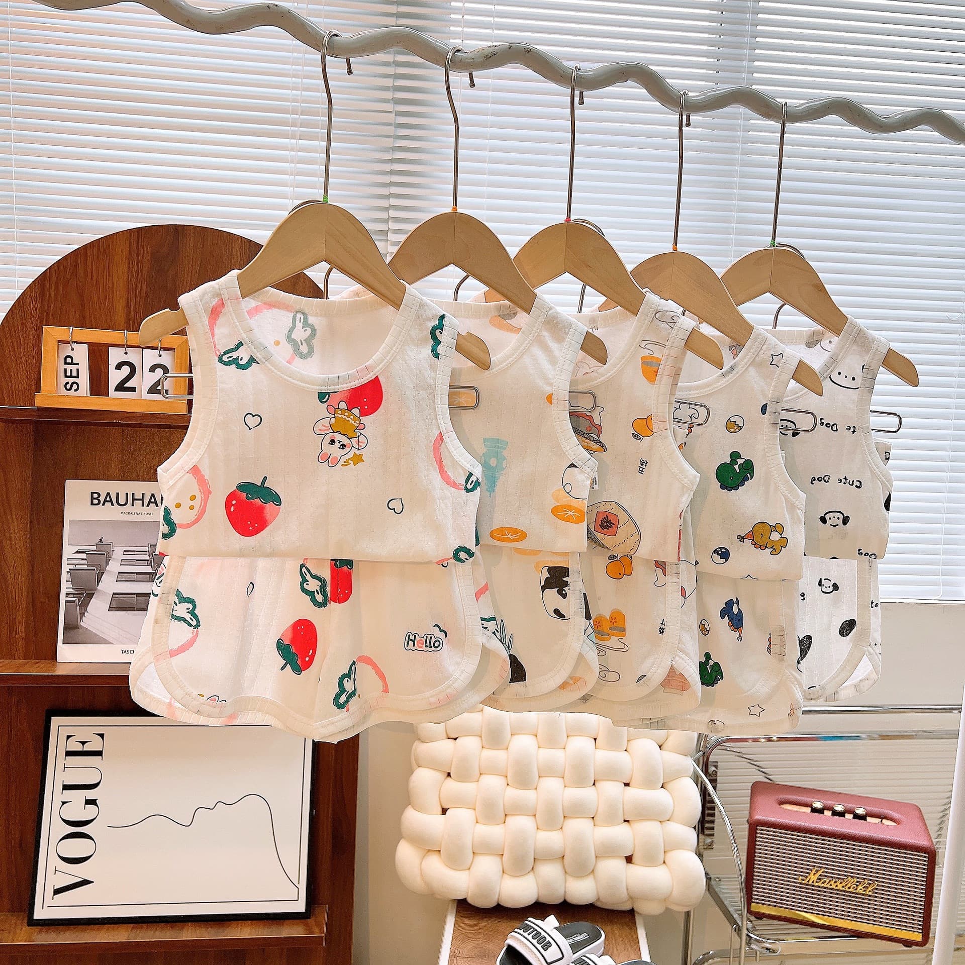 Kids Vest Set Summer Thin Pure Cotton Jacquard Set Boys Girls New Class A Sportswear Set Wholesale
