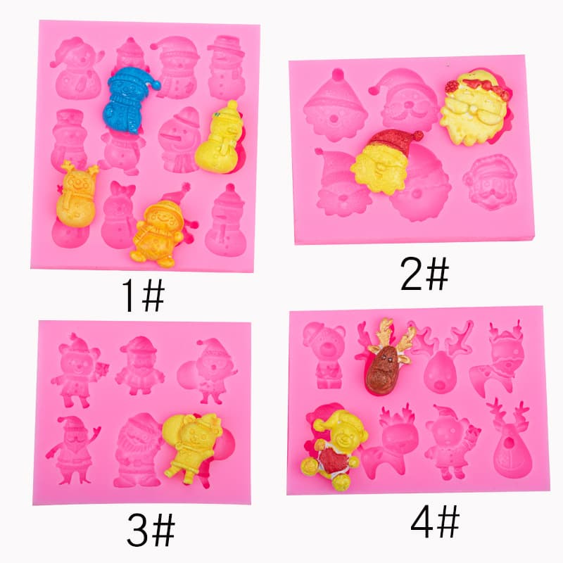 Christmas Theme Silicone Mold Set - Santa Claus, Reindeer, Snowman - Cake Fondant Chocolate Decoration Mold
