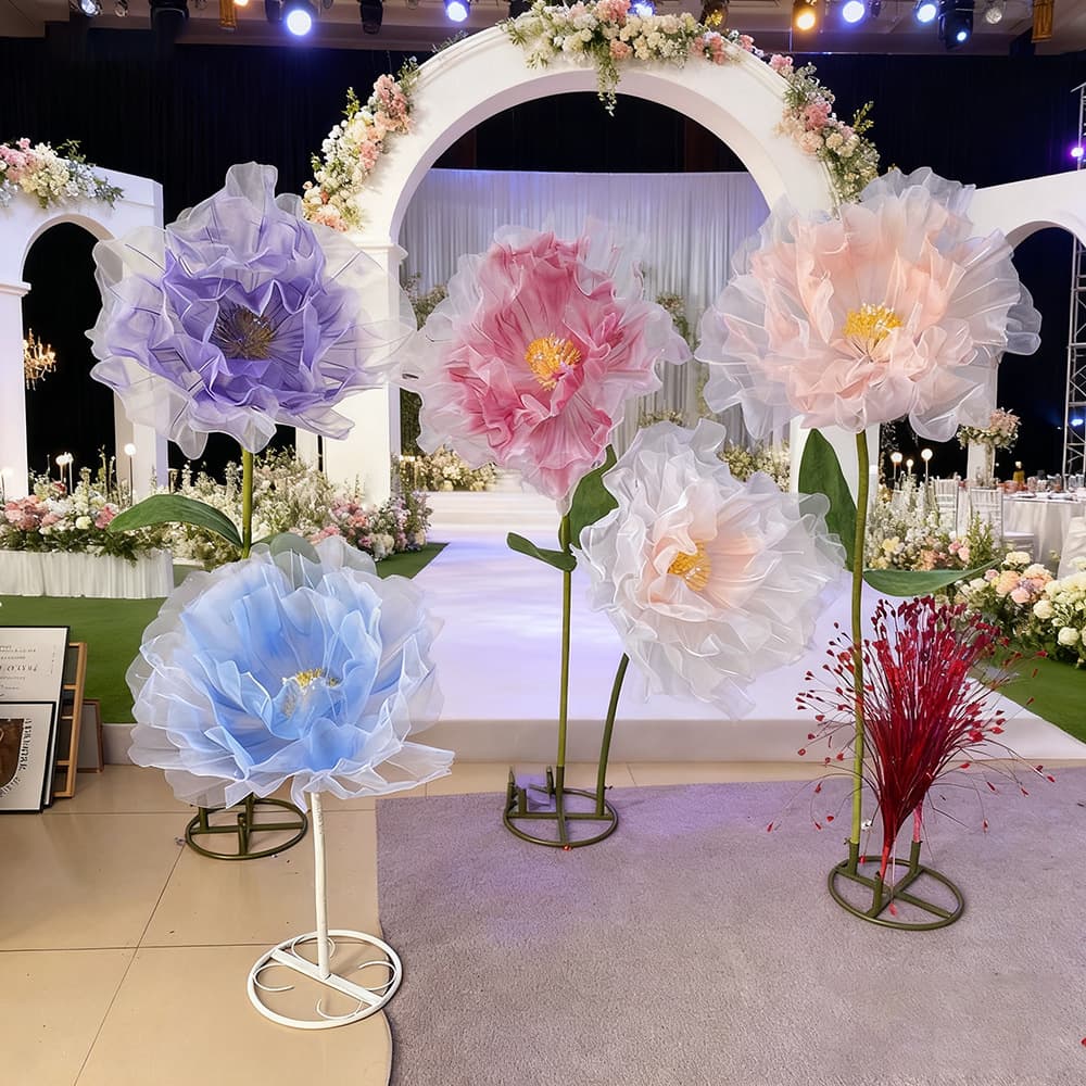 Carefully Selected Xiaohongshu Internet Celebrity Gauze Flower Artificial Peony Large Flower Handmade Flower Wedding Stage Props Window Decorations