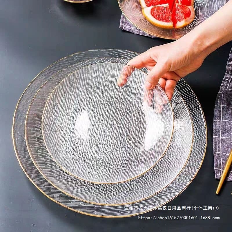 Japanese-style Ins High-Appearance Glass Plate, Heat-Resistant Food-Grade Dessert Plate, Trendy Home Light-Luxury Glass Fruit Tray