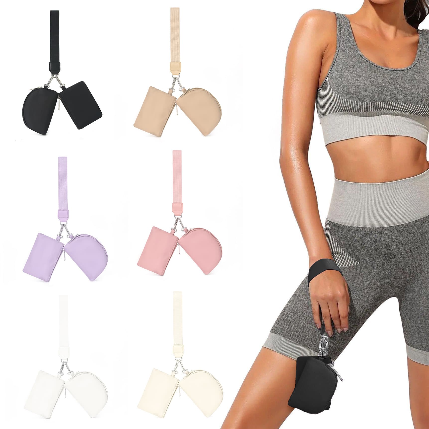 Portable Mini Lulu Wrist Bag Card Storage Wallet Breathable Waterproof Polyester Outdoor Sports Unisex Solid Color Lulu Coin Purse