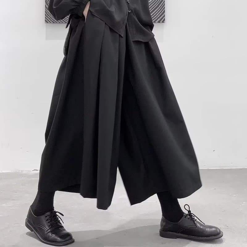 Yamamoto-style Dark Aesthetic Loose Wide-Leg Pants Men Spring Autumn Unisex Design Casual Pants Couple Outfit Skirt Pants Cropped Pants