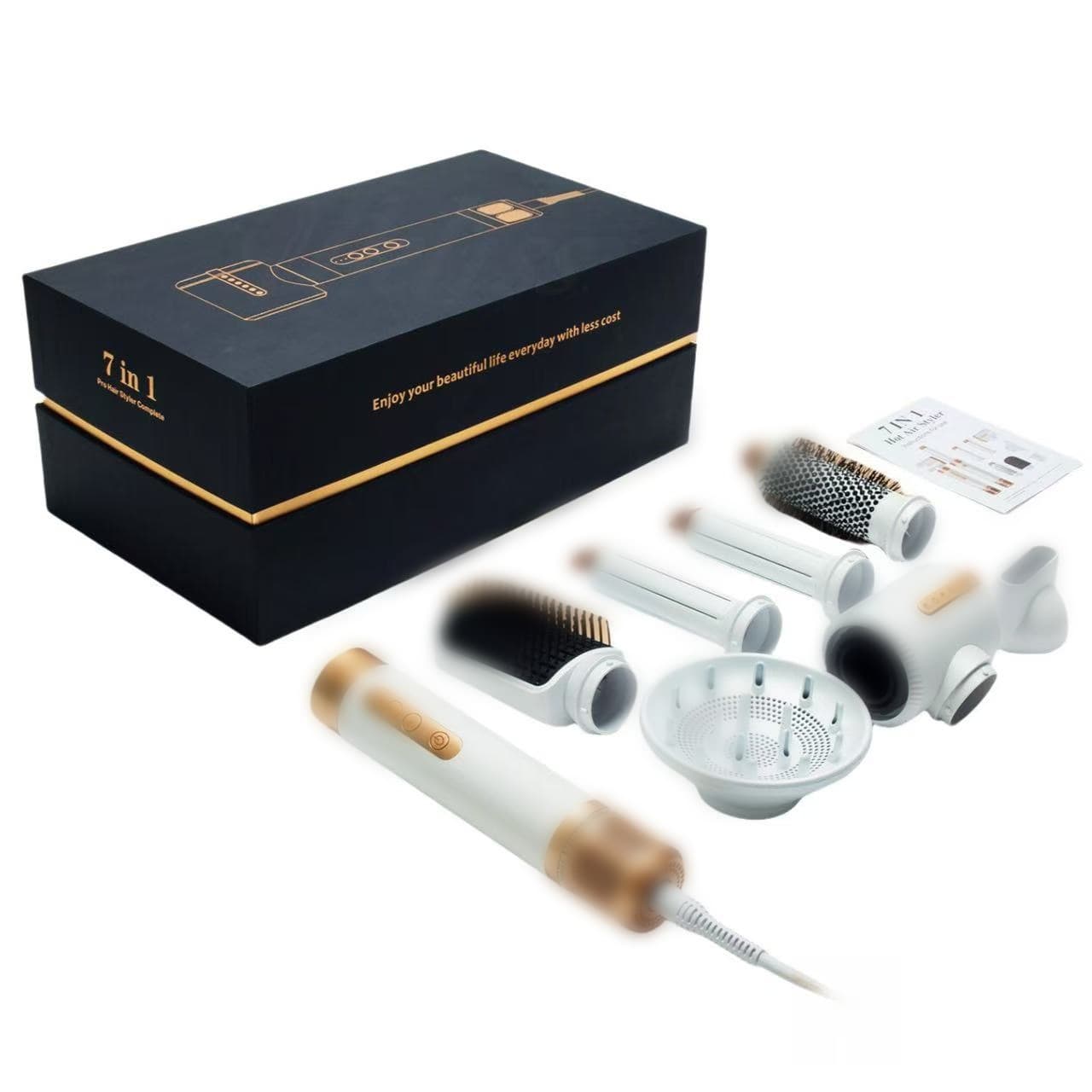 Cross-border 7-in-1 Auto Curling Hair Brush Hot Air Comb Curl and Straight Dual-Use Electric Hair Styler Blow Dryer for Amazon
