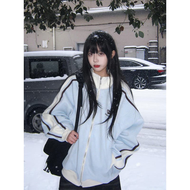 Stand collar contrasting color baseball uniform jacket for women 2025 new autumn and winter loose American college style jacket cardigan sweatshirt trendy