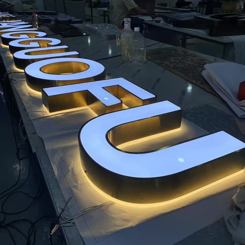 Factory Direct Stainless Steel Flat Letters with Edging LED Outdoor Waterproof Lighted Sign, Frameless Storefront Sign