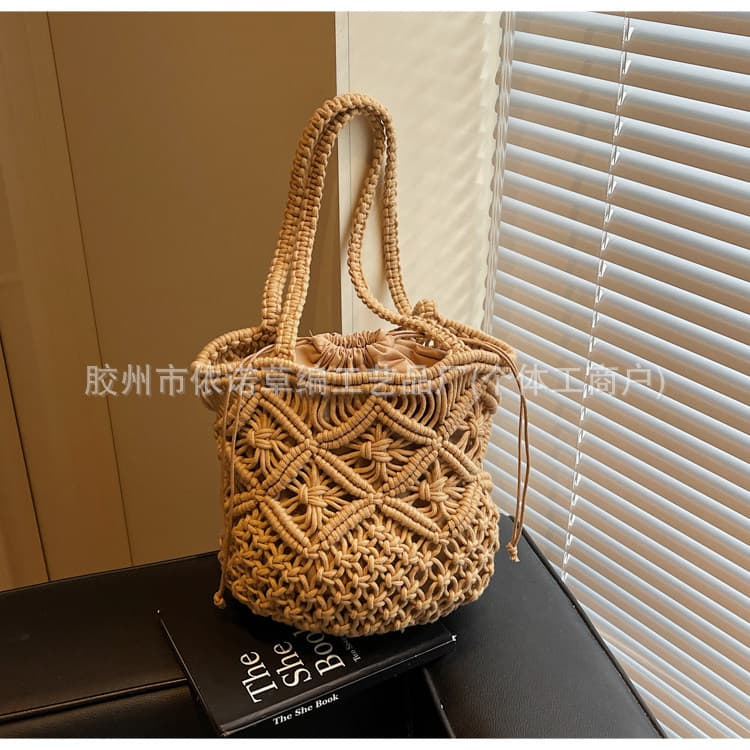 Manufacturer Literary Simple Cotton Thread One-shoulder Woven Bag Women's New Hollow Niche Handmade Straw Bag Handbag Women
