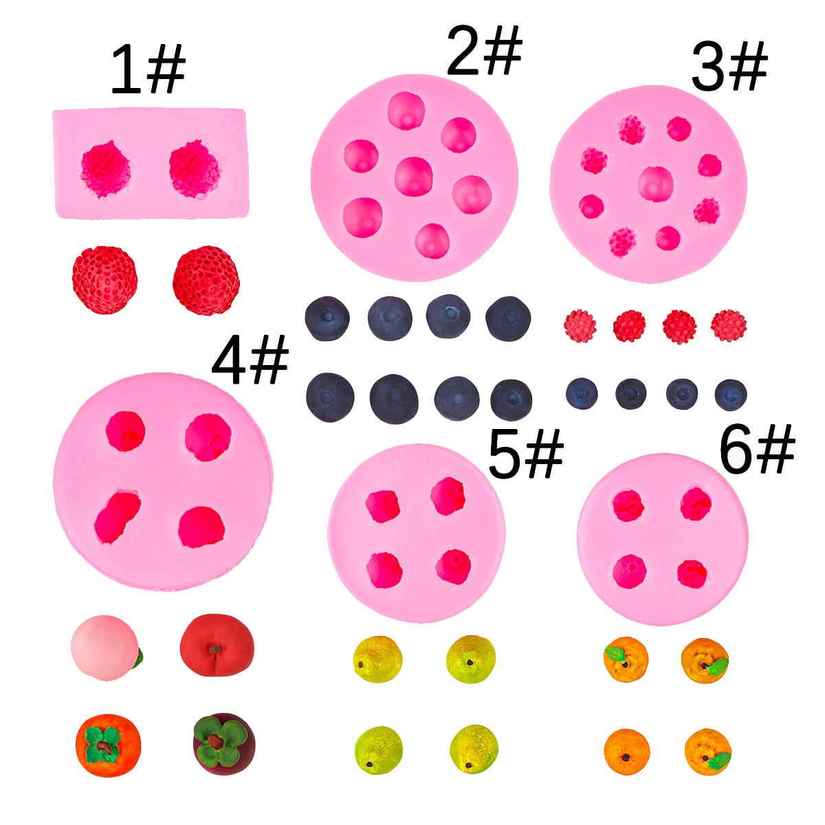 Simulated Fruit Strawberry Raspberry Blueberry Mini Ugly Fruit Mangosteen Persimmon Pear Fruit Decoration Silicone Mold