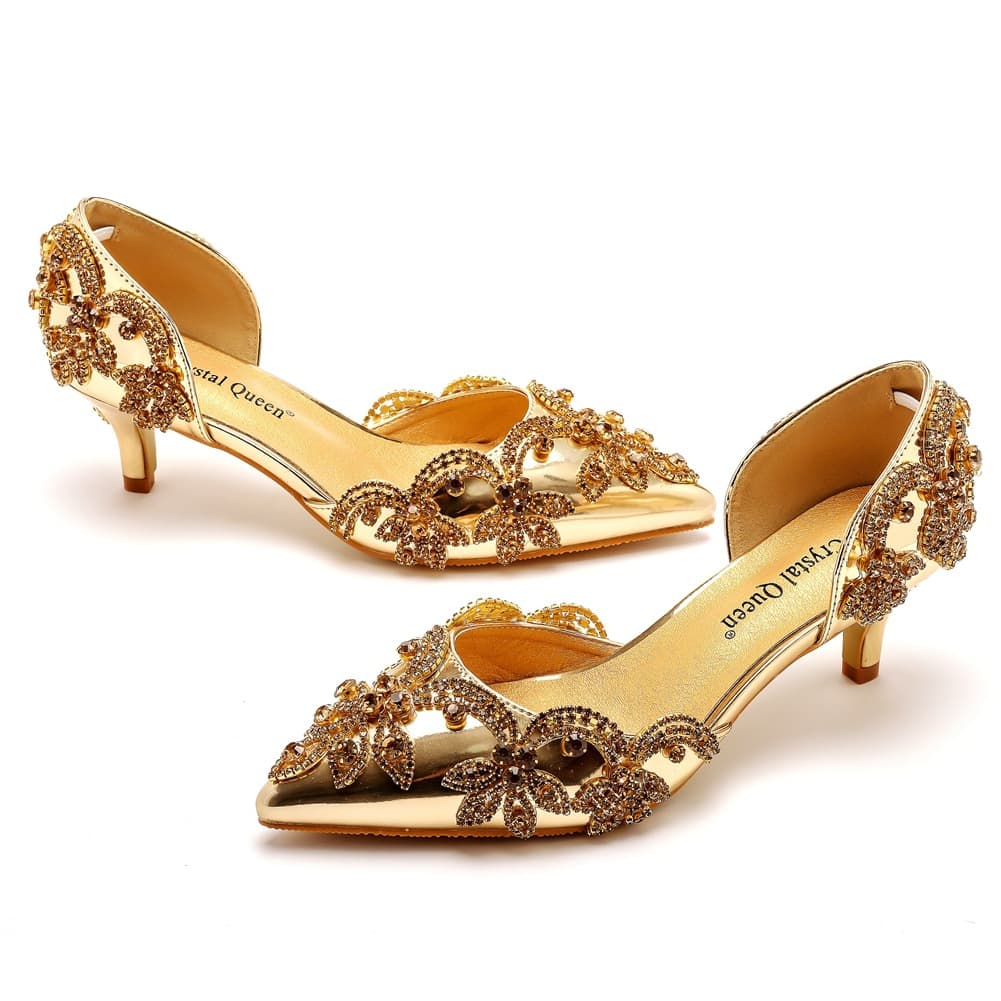 5cm Stiletto Heel Pointed Toe Sandals, Low Heel Large Size Single Shoes for Women, Two-Piece Open Toe Women's Shoes Rhinestone Wedding Shoes