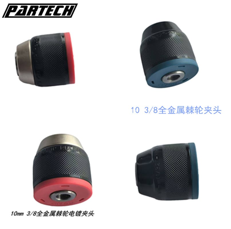 Three-Ou 10mm Full Metal Ratchet Self-Locking Drill Chuck Large and Small Thread Interface Hand Drill Chuck Clamping Head