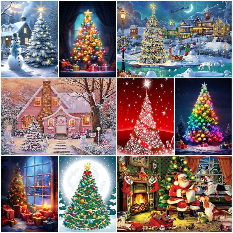 New 5D Diamond Painting Cross-Border Christmas Tree Scenic Spot Diamond Painting DIY Full Diamond Diamond Embroidery Masonry Painting Diamond Sticker