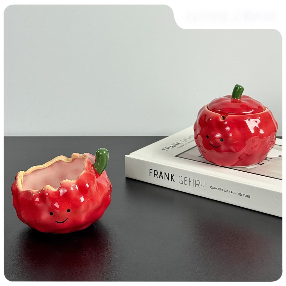 Small Decorative Ceramic Ashtray Creative Design for Home Living Room Coffee Table Anti-Ash Scatter with Lychee Storage Ashtray