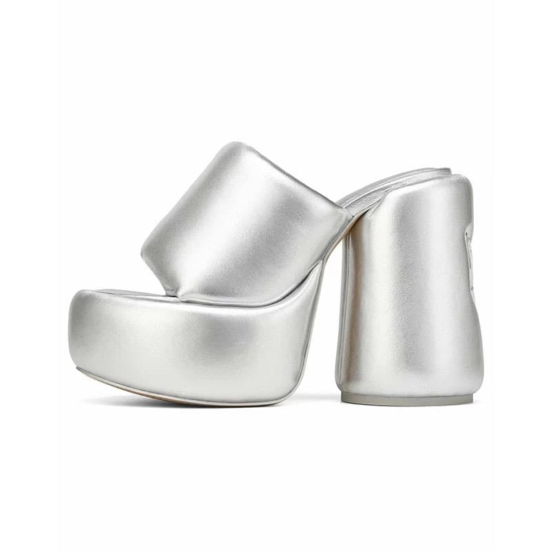 European and American style round-toe thick-soled thick-heeled bread slippers new style super high-heeled silver flip-flops for women large size 40
