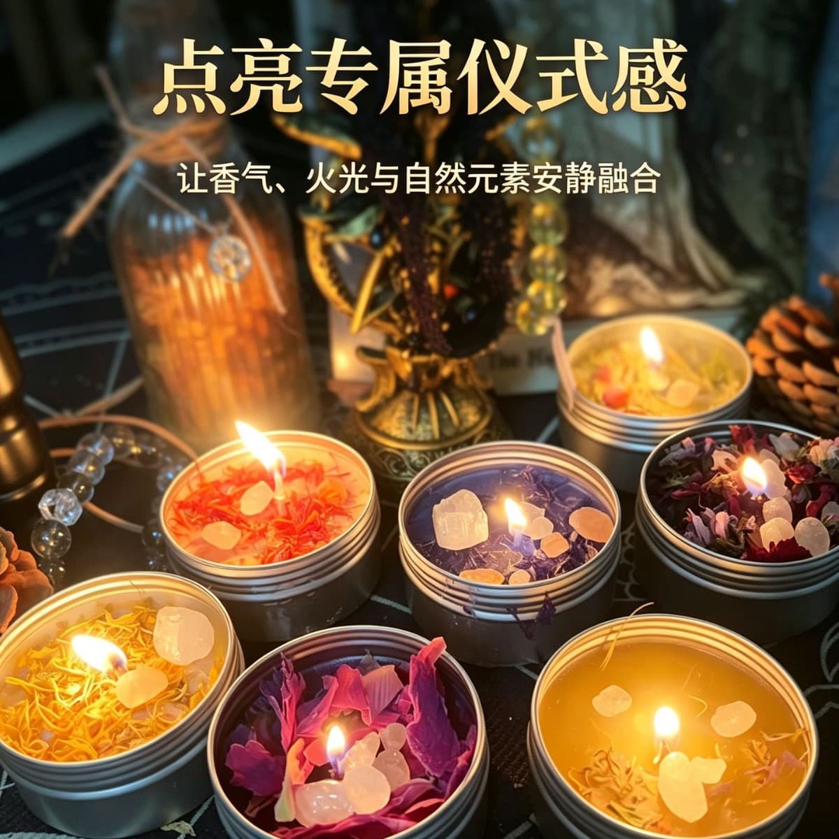 Cross-border crystal degaussing candle, scented candle, plant flowers, romantic ceremony, Halloween scented candle, aluminum can wax