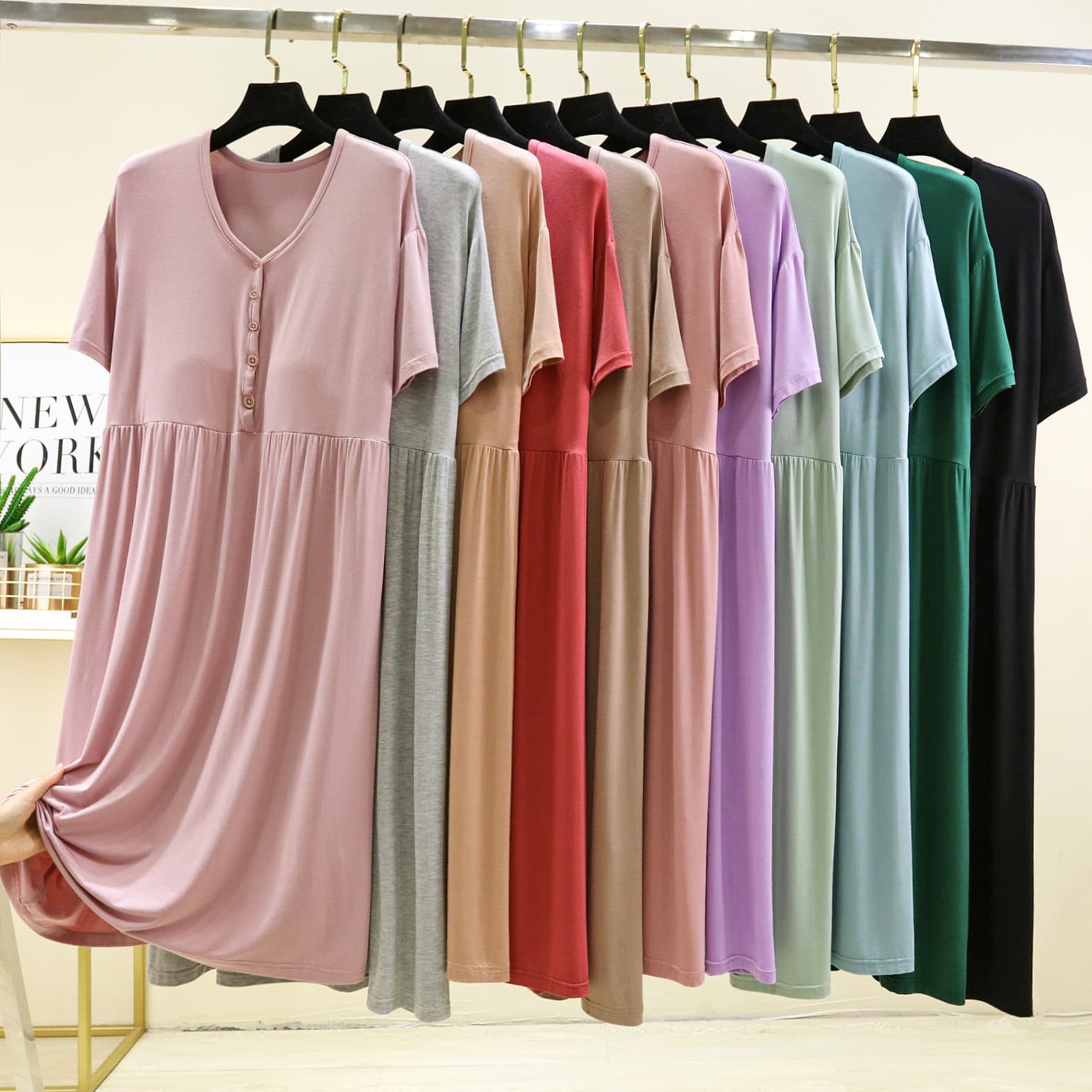 Modal Pajamas for Women Summer 2024 New Sleep Dress with Built-in Pads, Nursing Short Sleeve Maternity Homewear Wear Out
