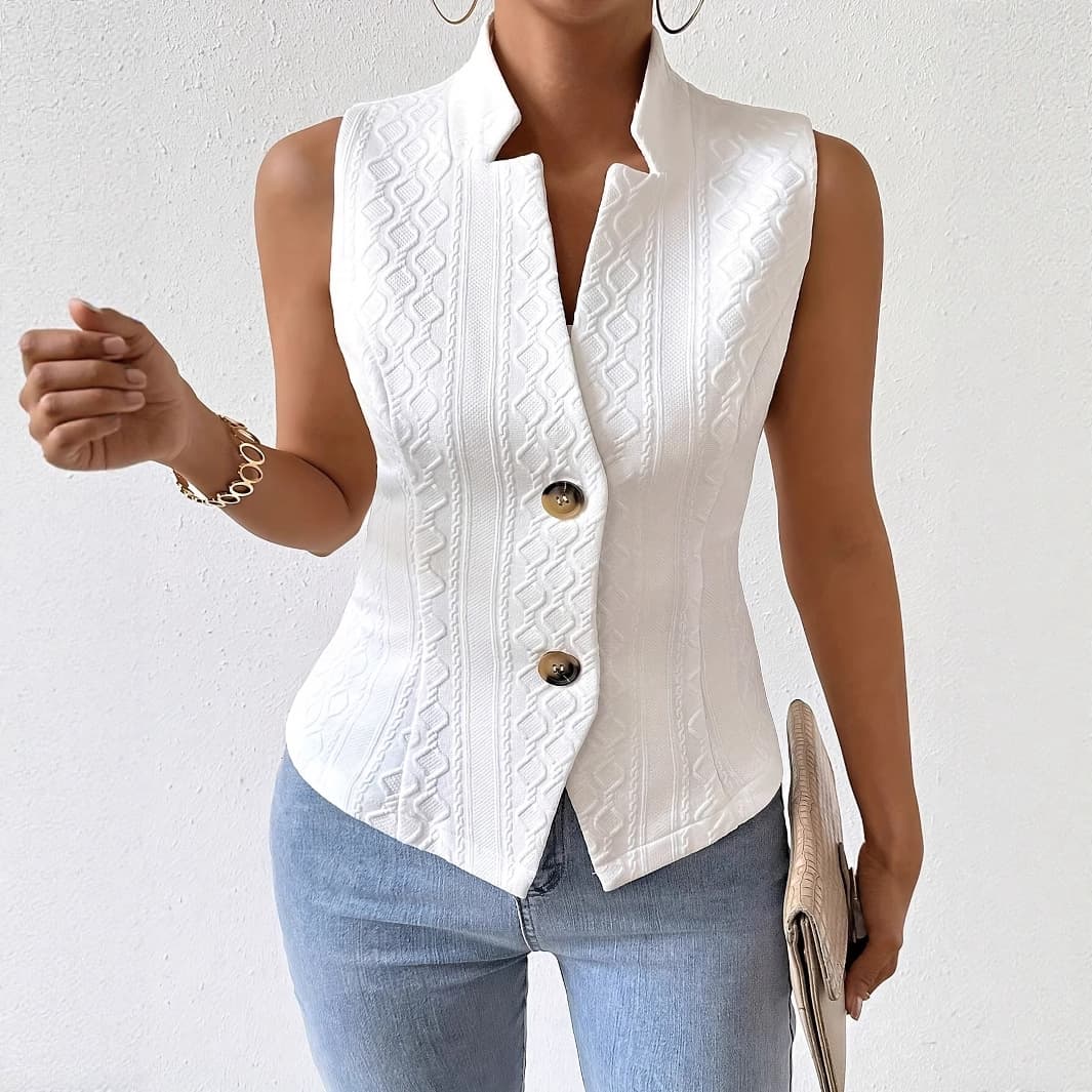 2025 European and American cross-border foreign trade V-neck button-down sleeveless slim vest solid color women's vest top extra large size