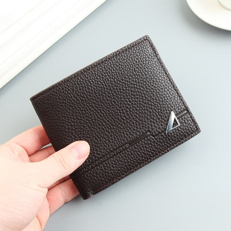 New men's wallet, men's short wallet, fashionable and casual, litchi pattern soft leather wallet, multiple card slots, large capacity small wallet