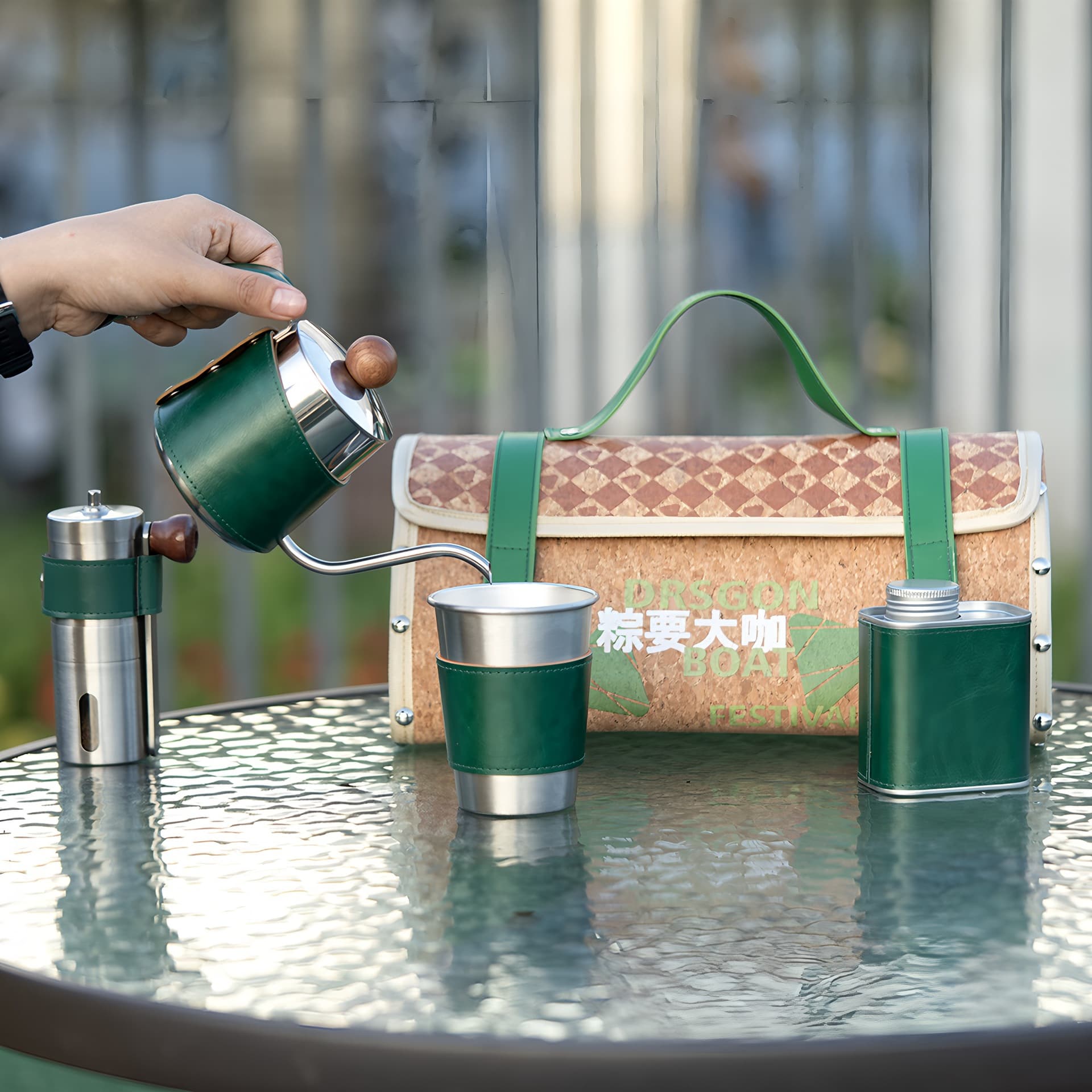 Cork Pour-Over Coffee Set Stainless Steel Hand Grinder Business Gift for Clients Festive Practical Souvenir